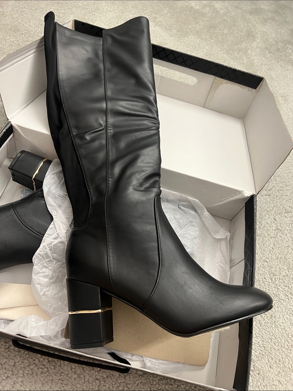 City Chic Black Over-the-Knee Block Heel Boots with Gold Accent